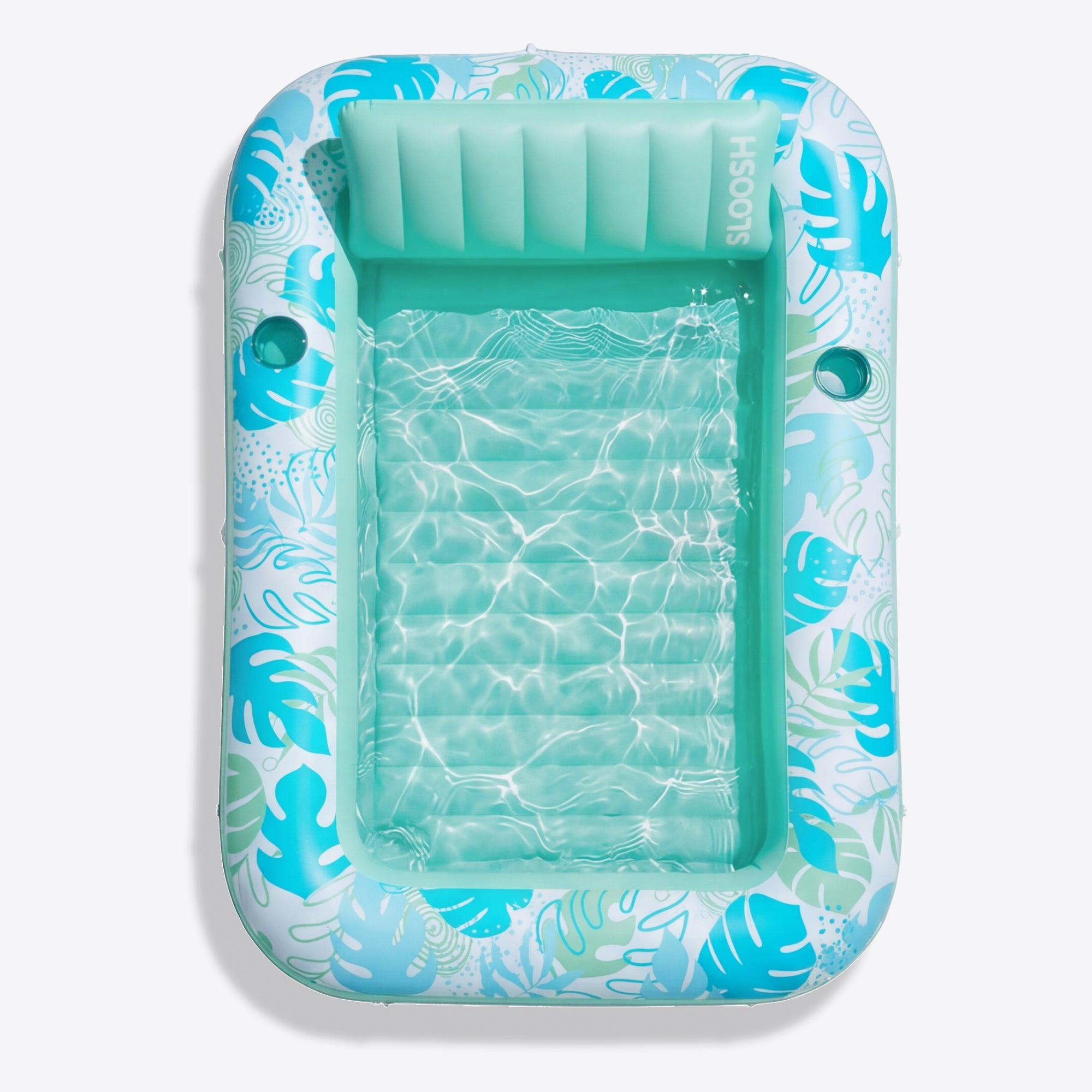 SLOOSH Inflatable Tanning Pool Lounger Float, Cyan White L, 70” x 46”