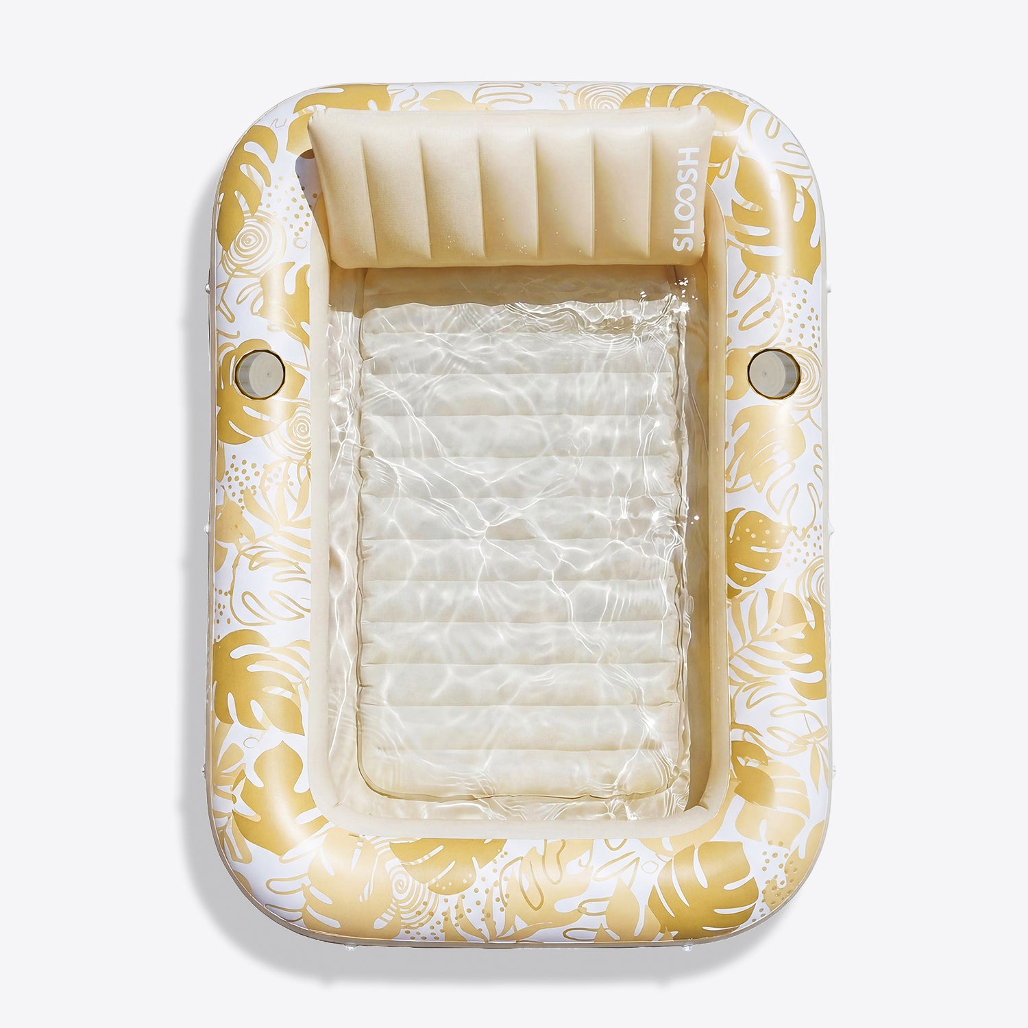 SLOOSH Inflatable Tanning Pool Lounger Float, Gold White  L, 70" x 46"