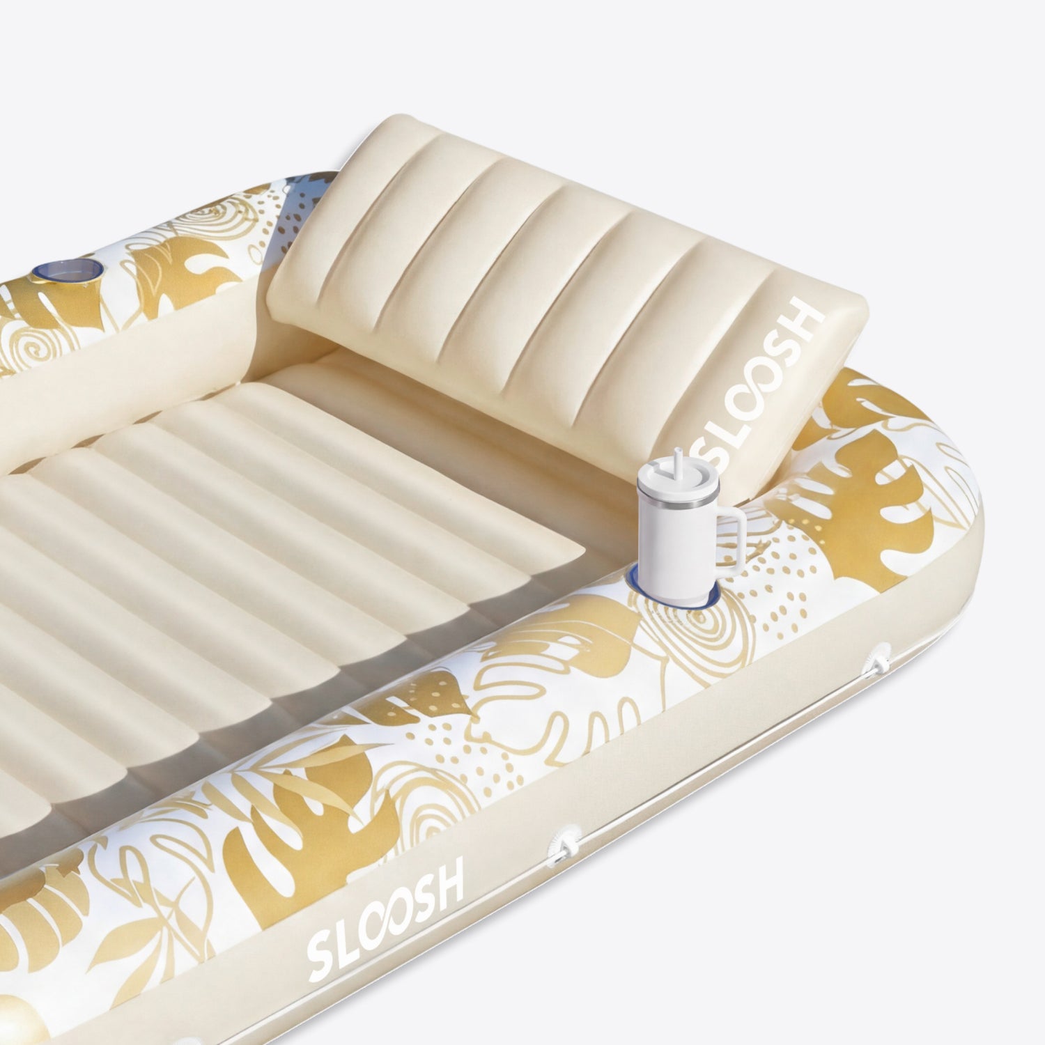 SLOOSH Inflatable Tanning Pool Lounger Float, Gold White  L, 70" x 46"