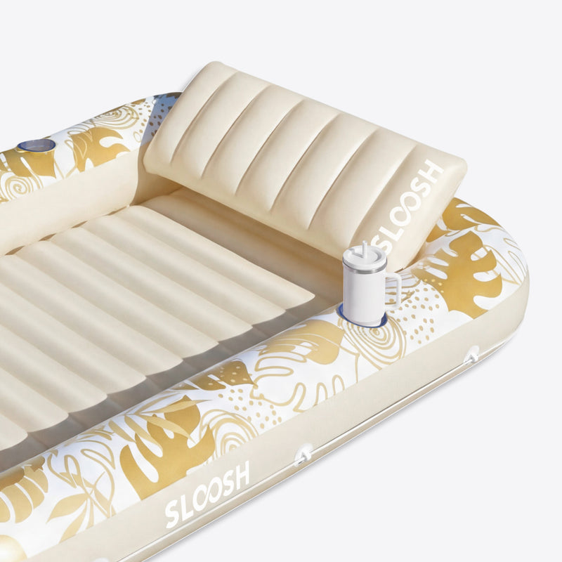 SLOOSH Inflatable Tanning Pool Lounger Float, Gold White  L, 70
