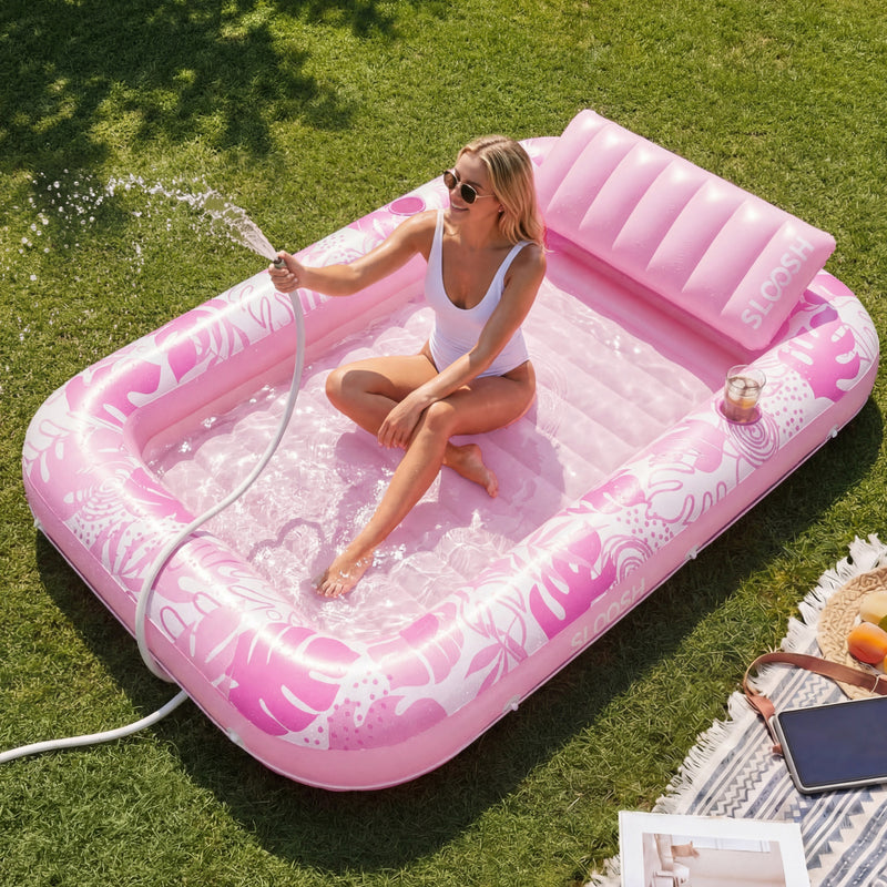 SLOOSH Inflatable Tanning Pool Lounger Float, Cyan Pink XL, 85