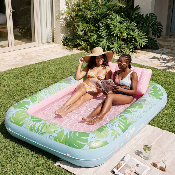 SLOOSH Inflatable Tanning Pool Lounger Float, Cyan Pink XL, 85