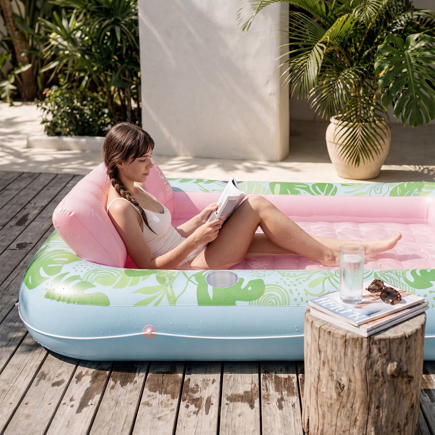 SLOOSH Inflatable Tanning Pool Lounger Float, Pink-XL, 85" x 57"