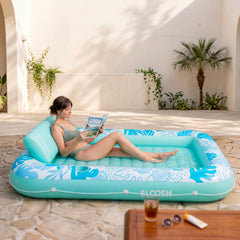 SLOOSH Inflatable Tanning Pool Lounger Float – XL 85"x57" for 2 Adults-Cyan White