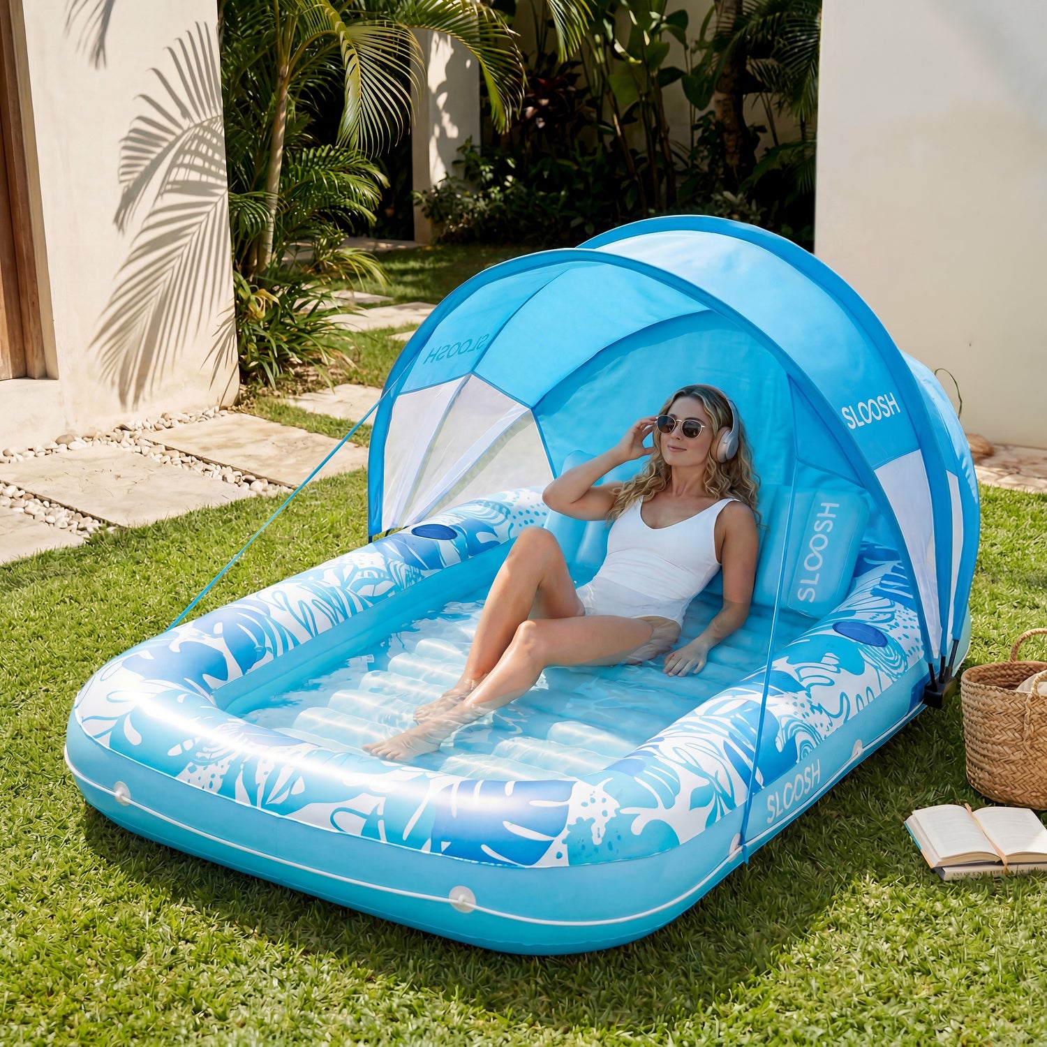 SLOOSH 70" x 46" Blue Tanning Pool with Canopy