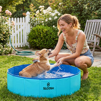 SLOOSH Foldable Dog Kiddie Pool - Portable Hard Plastic Doggie Swimming Pool