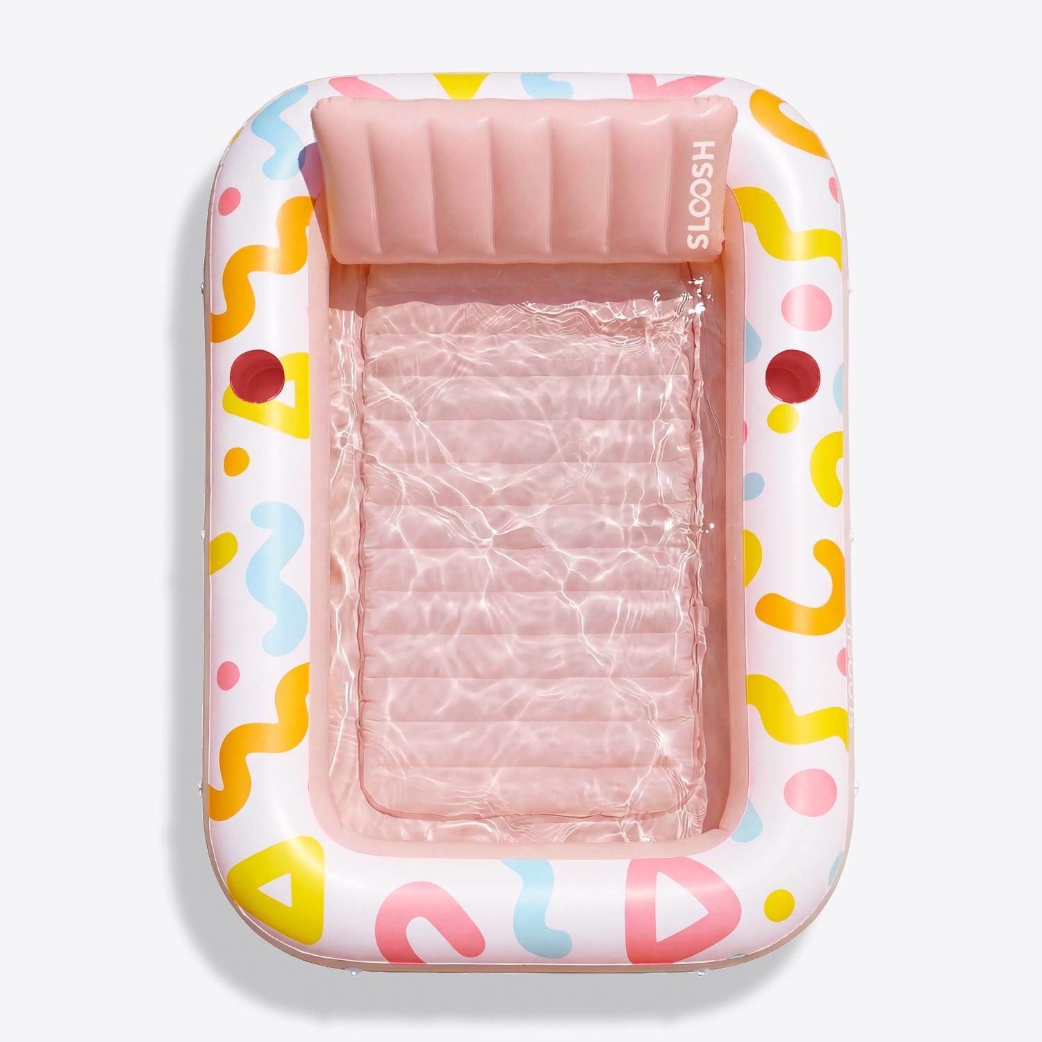SLOOSH Inflatable Tanning Pool Lounger Float, Pink Doodle, 70" x 46"