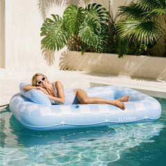 SLOOSH Inflatable Tanning Pool Lounger Float for Adults, 70" x 46" Blue Checker