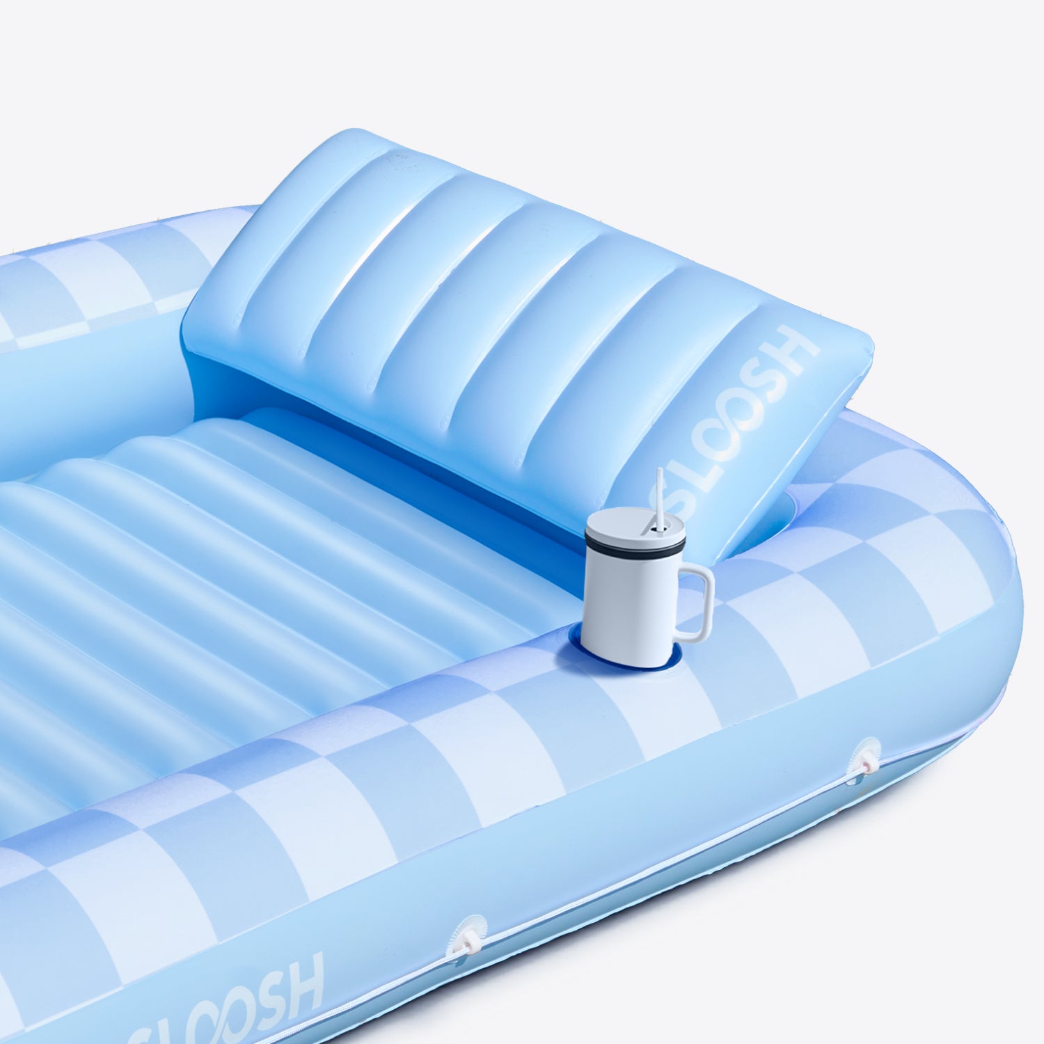 SLOOSH Inflatable Tanning Pool Lounger Float for Adults, 70" x 46" Blue Checker