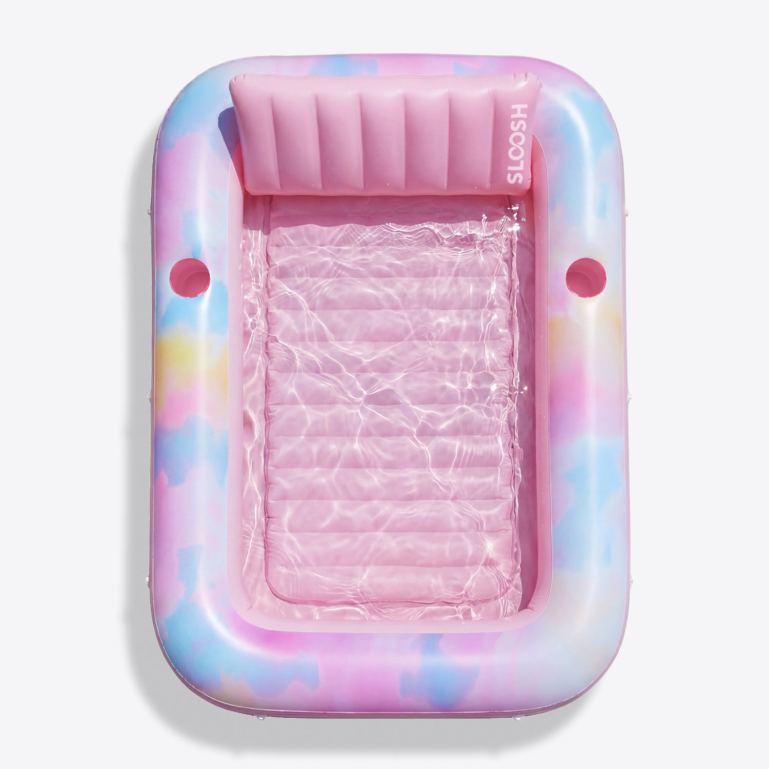 SLOOSH Inflatable Tanning Pool Lounger Float, Pink Tie-dye-Bliss State, 70" x 46"