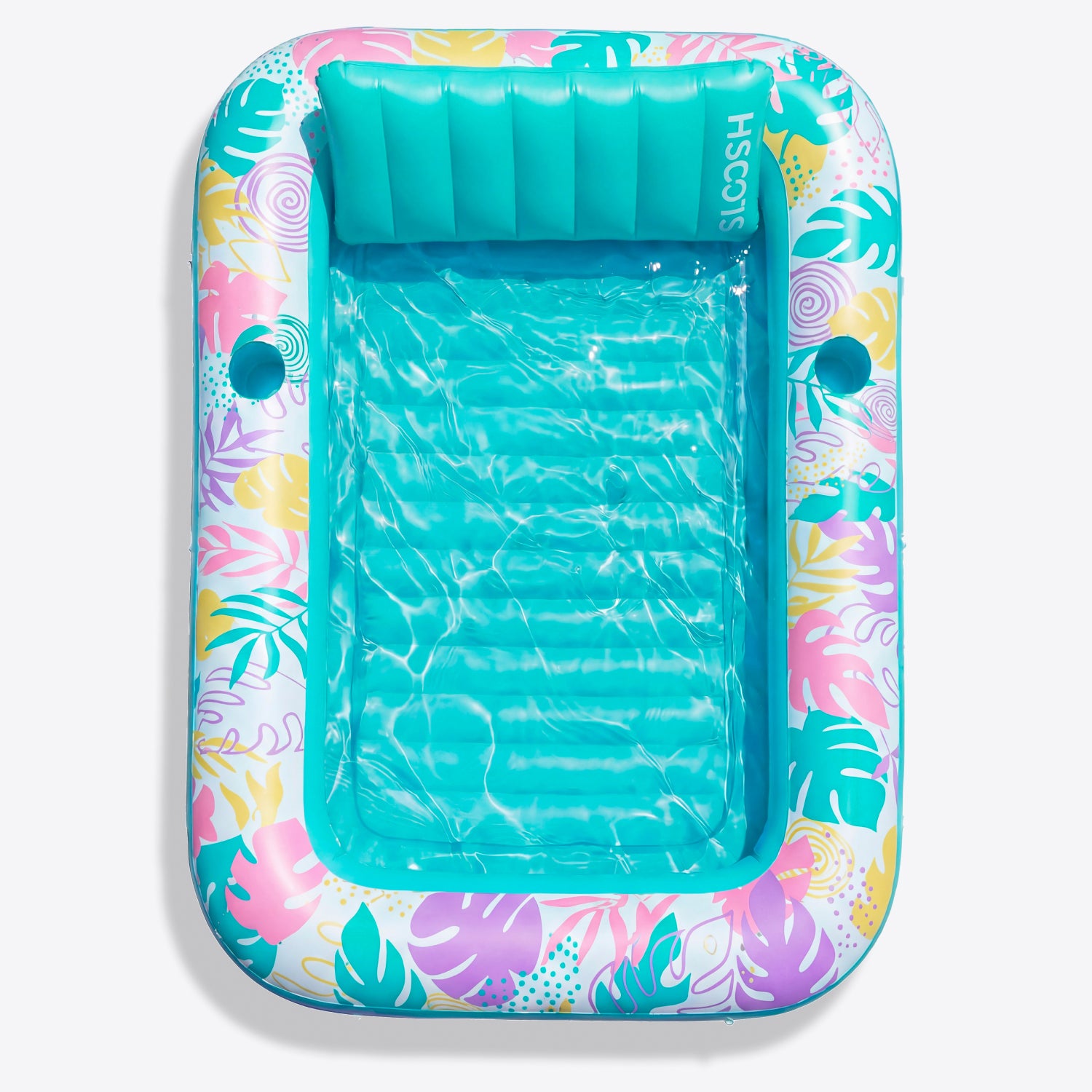 SLOOSH Tropical Leaves Inflatable Tanning Pool, Tropical Blue, 70" x 46"