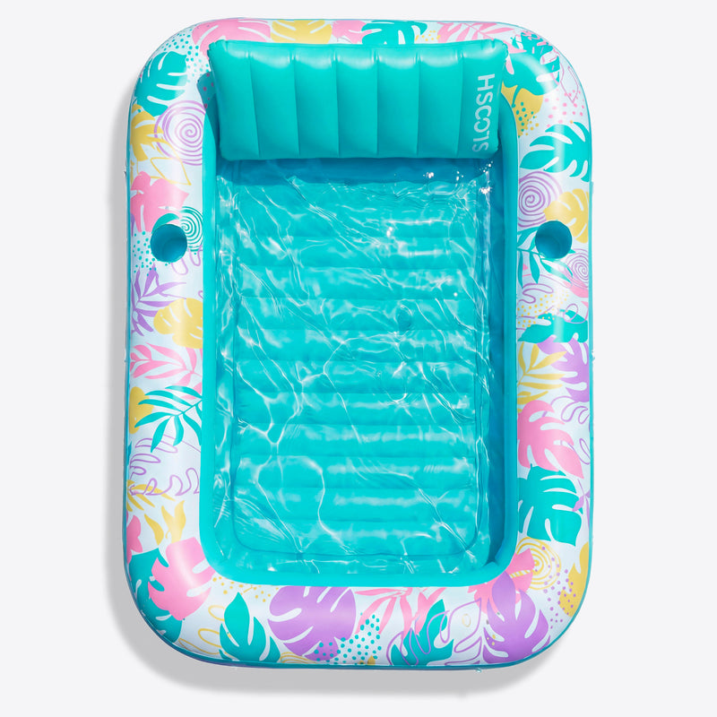 SLOOSH Tropical Leaves Inflatable Tanning Pool, Tropical Blue, 70