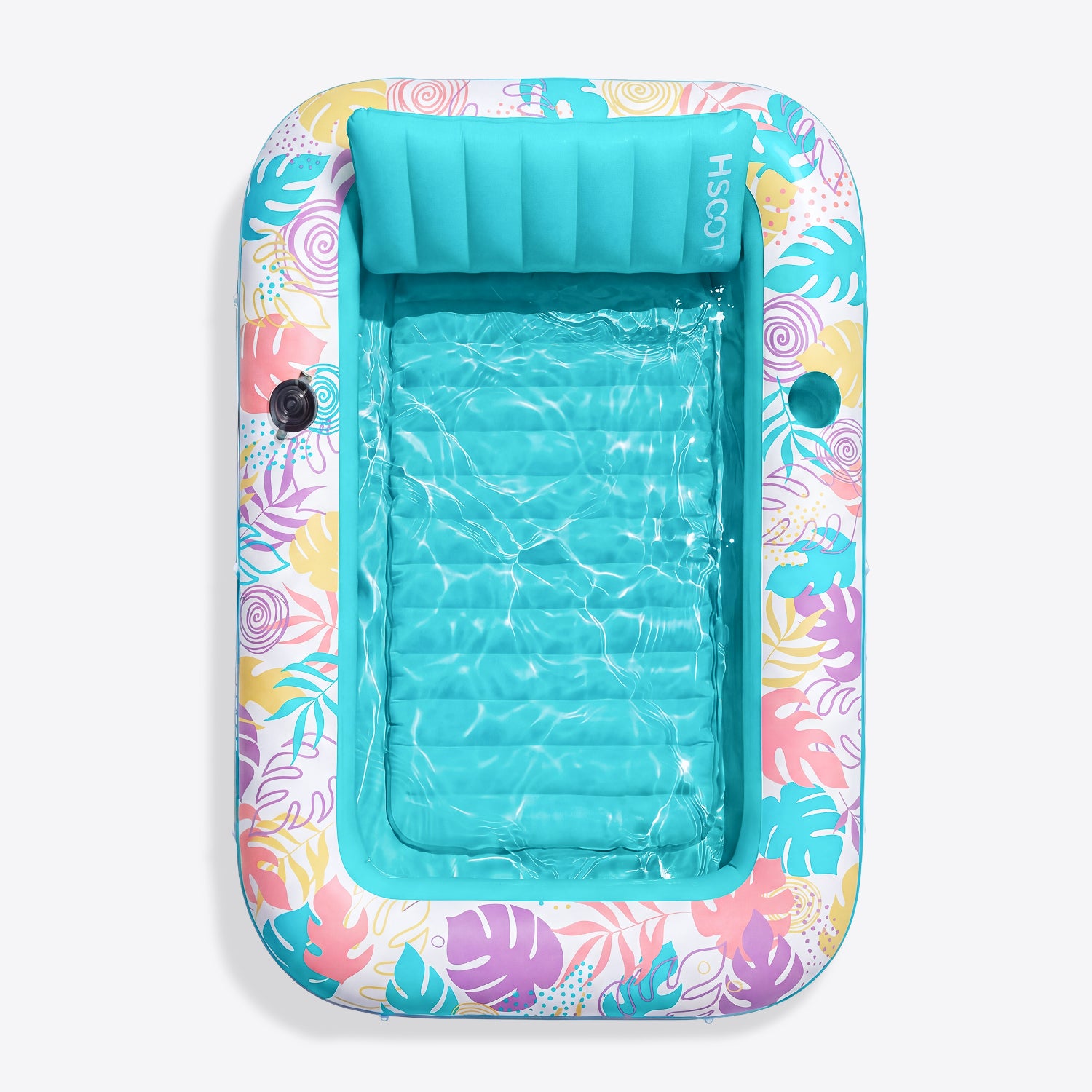 SLOOSH Tropical Leaves Inflatable Tanning Pool, Tropical Blue,  85" x 57"