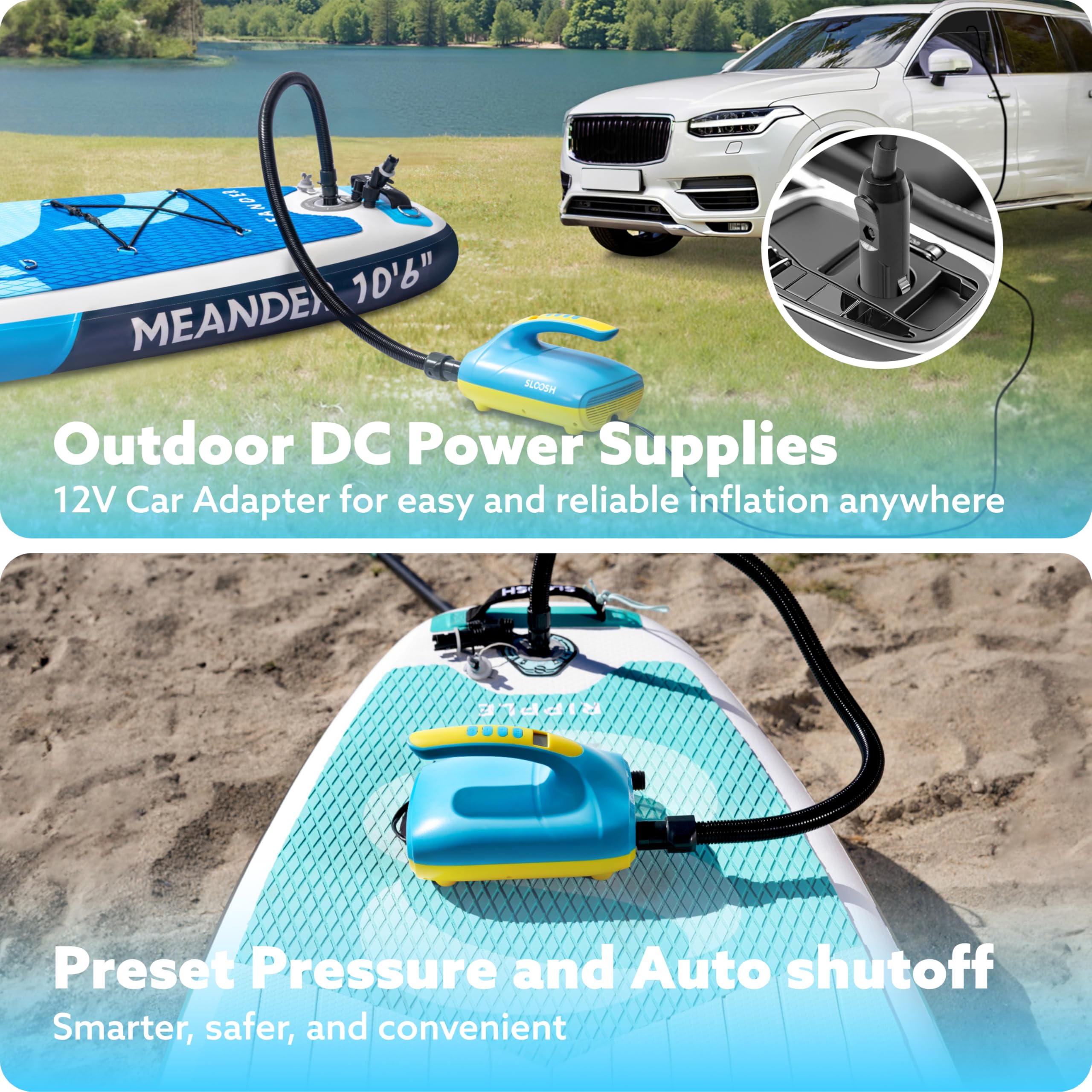 SLOOSH 20 PSI Electric Paddle Board Pump - Fast Inflation with Auto Shut-Off