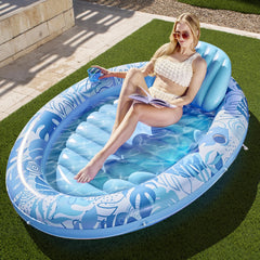 Inflatable Pool Float Lounge Oval Suntan Tub Floatie for Adults, Blue