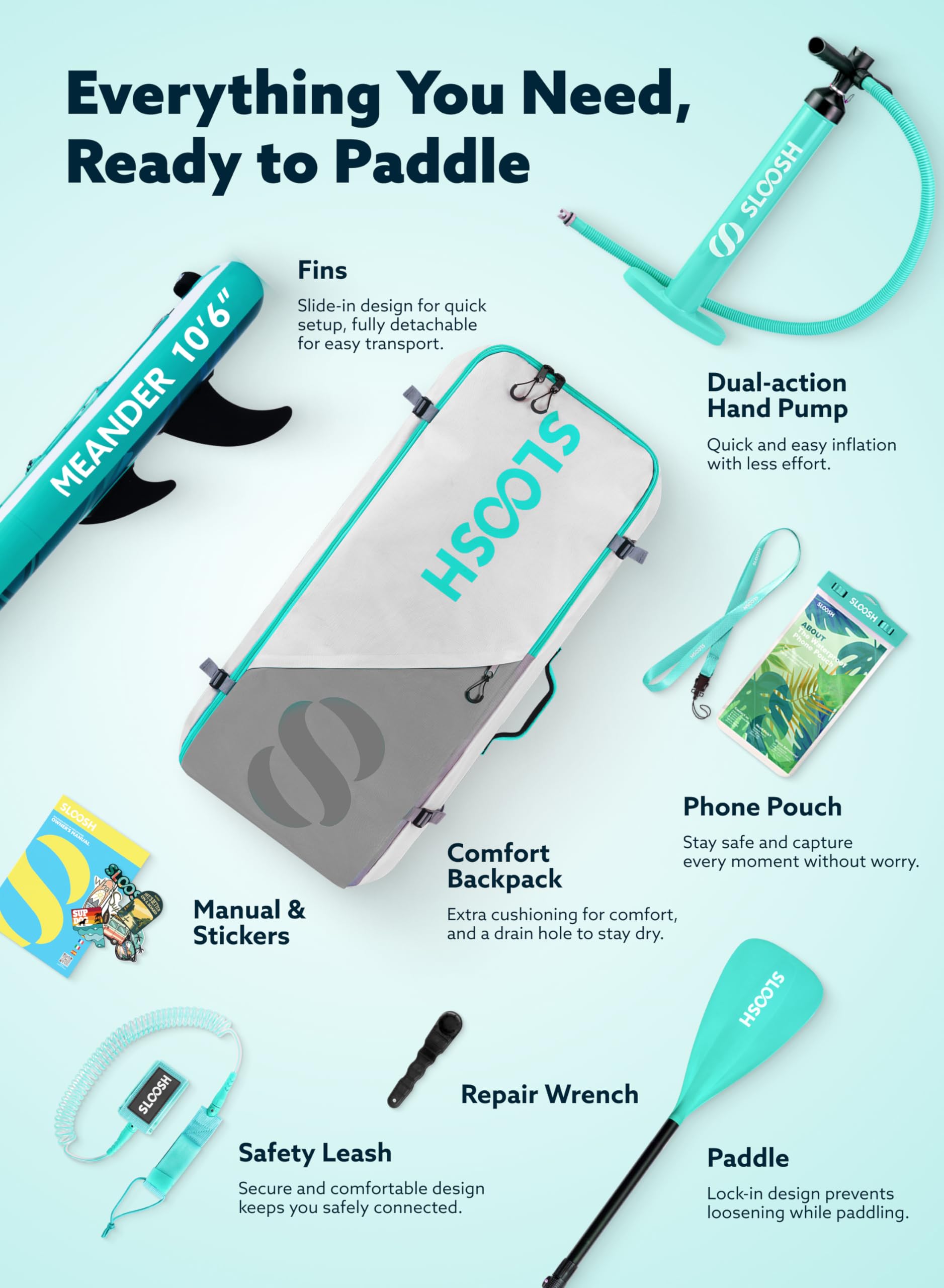 SLOOSH Meander 10'6" Stand Up Paddle Board – Stable & Lightweight Inflatable SUP