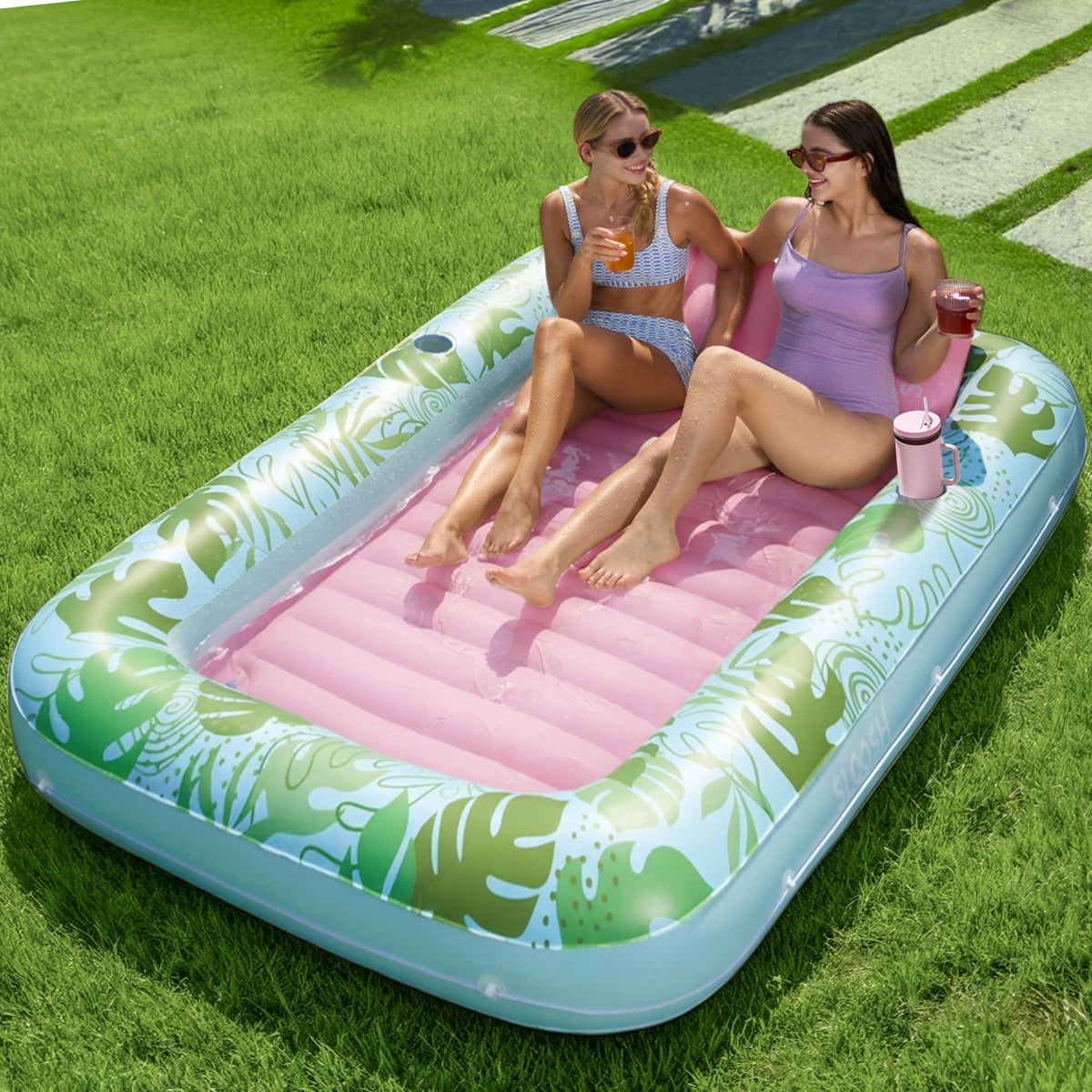 SLOOSH Inflatable Tanning Pool Lounger Float, 85" x 57" Cyan Pink XL