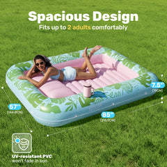 SLOOSH Inflatable Tanning Pool Lounger Float, 85" x 57" Cyan Pink XL