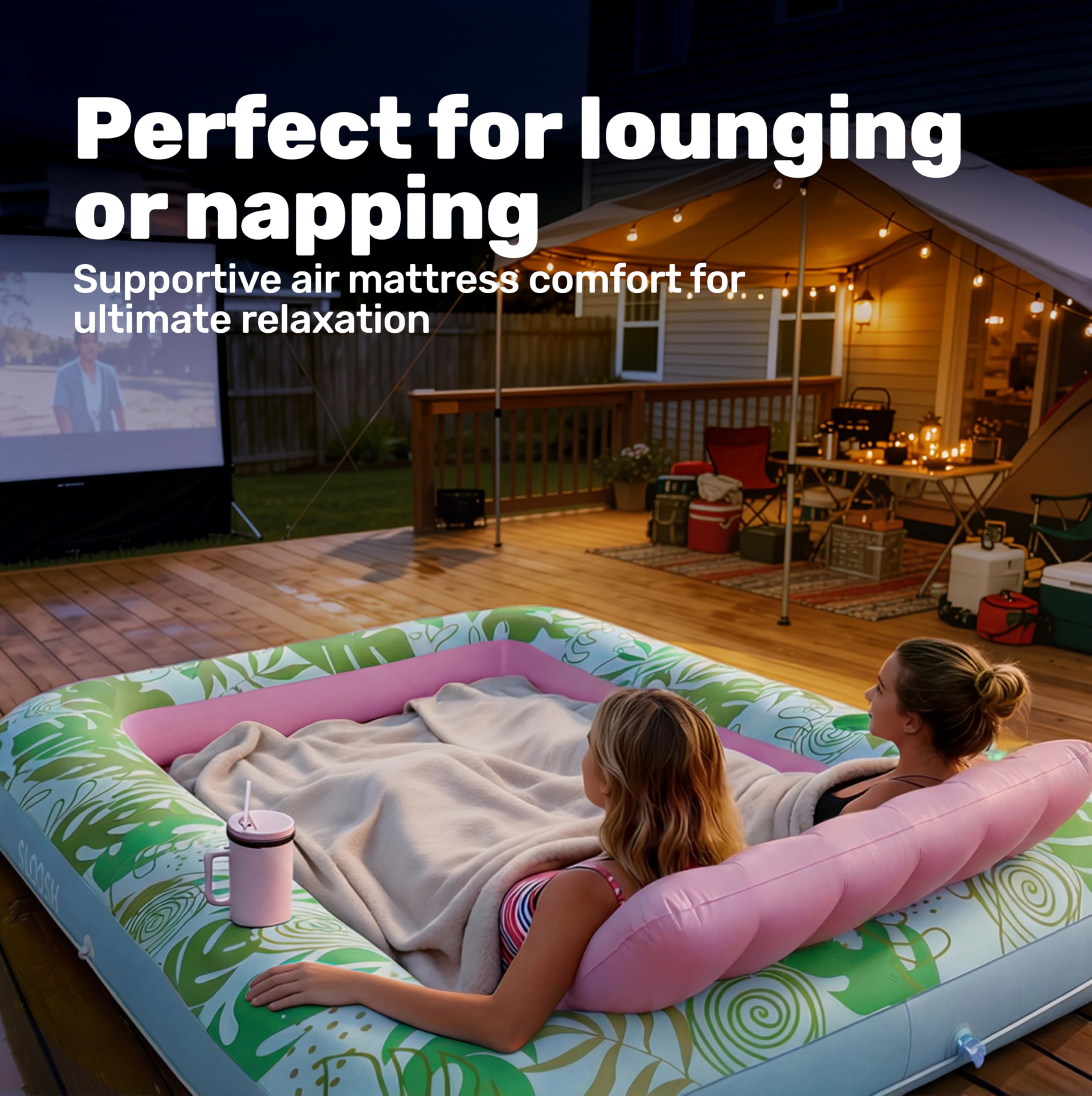 SLOOSH Inflatable Tanning Pool Lounger Float, 85" x 57" Cyan Pink XL