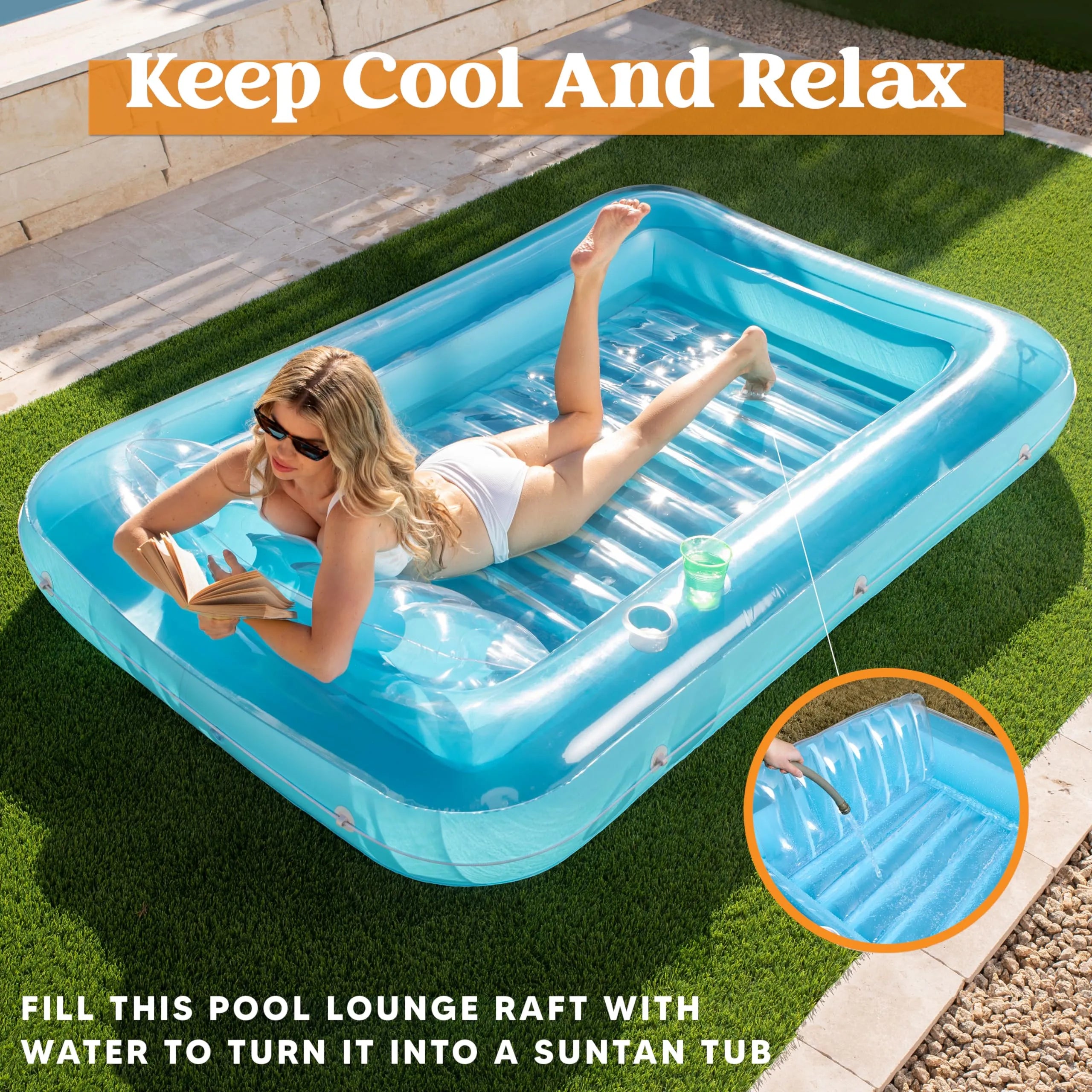 SLOOSH - XL Inflatable Tanning Pool Lounge Float, 85inx 57inExtra Large Sun Tan Tub Adult Pool Floats Raft