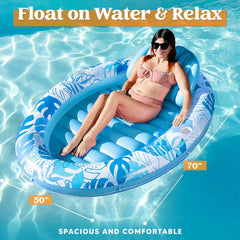 Inflatable Pool Float Lounge Oval Suntan Tub Floatie for Adults, 70" x 50"Blue