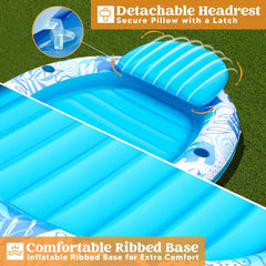 Inflatable Pool Float Lounge Oval Suntan Tub Floatie for Adults, Blue