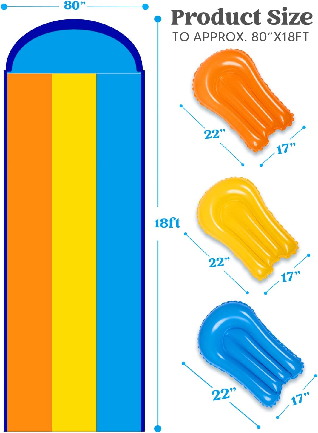 18ft/22.5ft Triple Lanes Water Slide and 3 Bodyboards