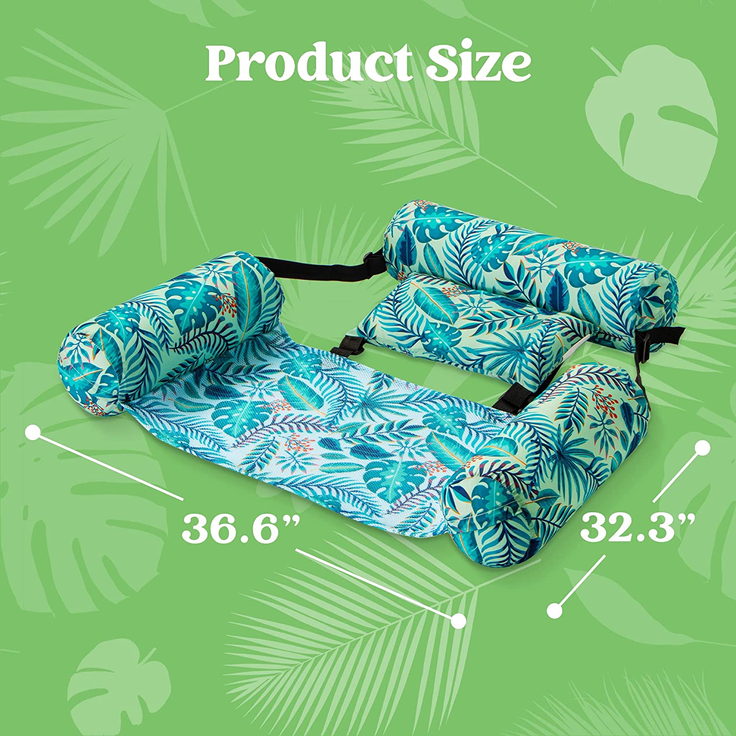 SLOOSH - Water Hammock Pool Float with Tropical Leaves Pattern