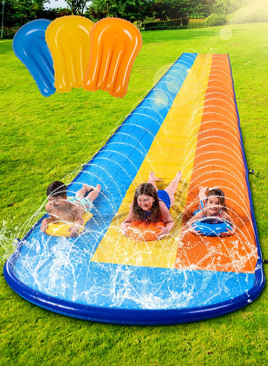 18ft/22.5ft Triple Lanes Water Slide and 3 Bodyboards