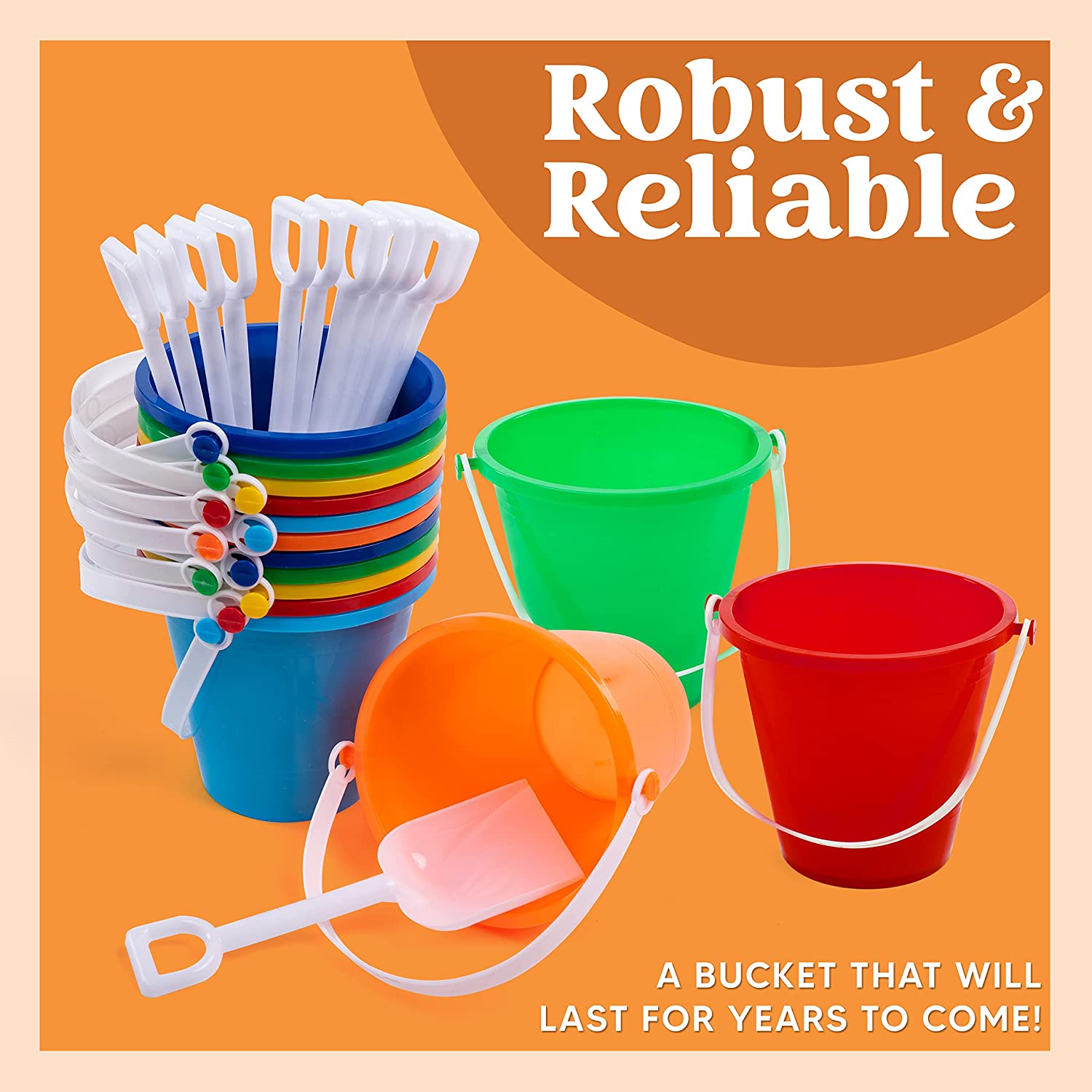 SLOOSH - Beach Buckets with Sand Shovels, 12 Sets