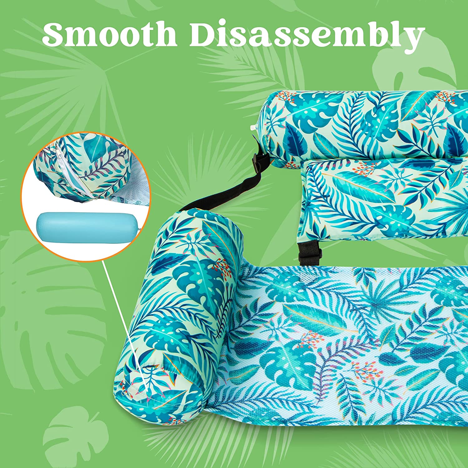 SLOOSH - Water Hammock Pool Float with Tropical Leaves Pattern