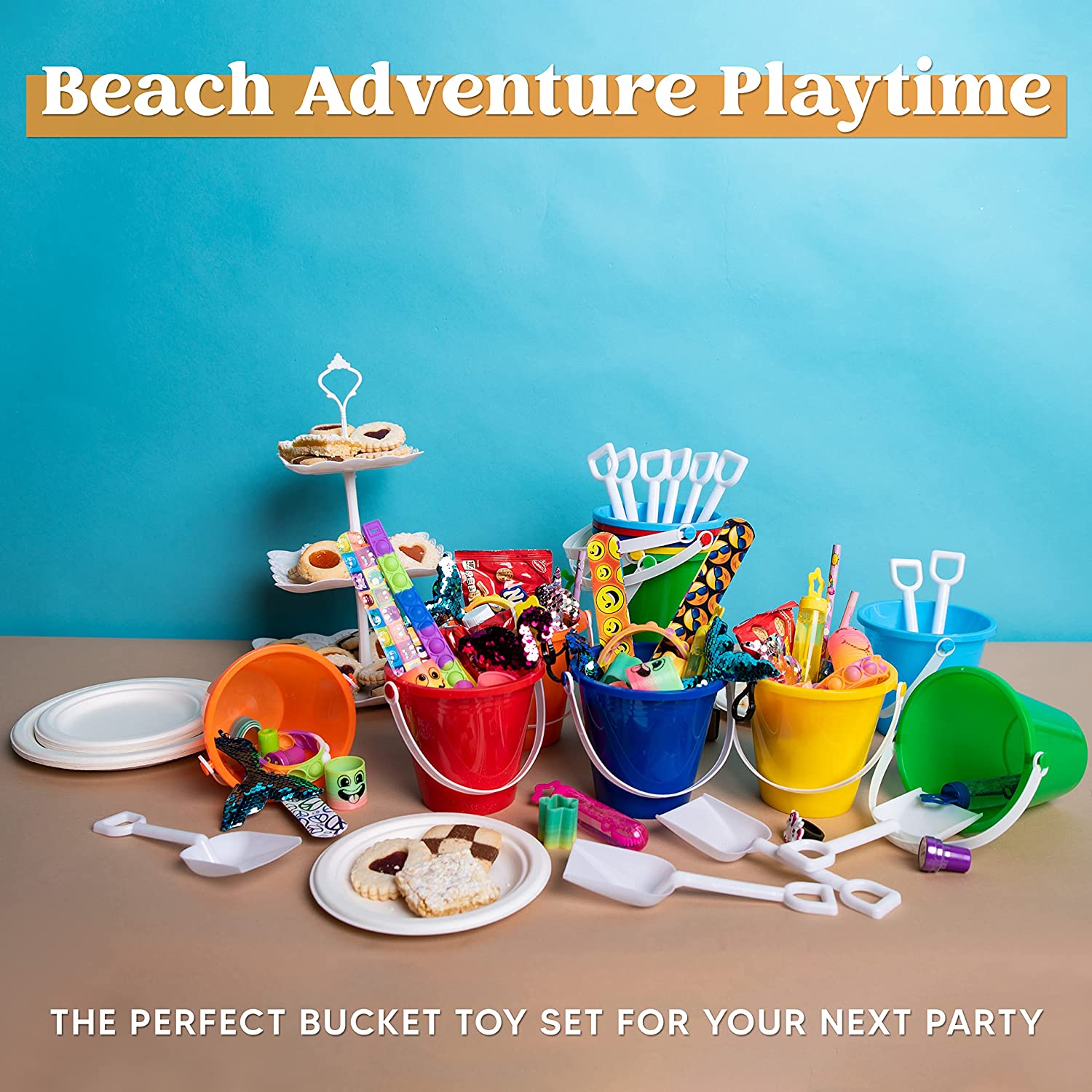 SLOOSH - Beach Buckets with Sand Shovels, 12 Sets