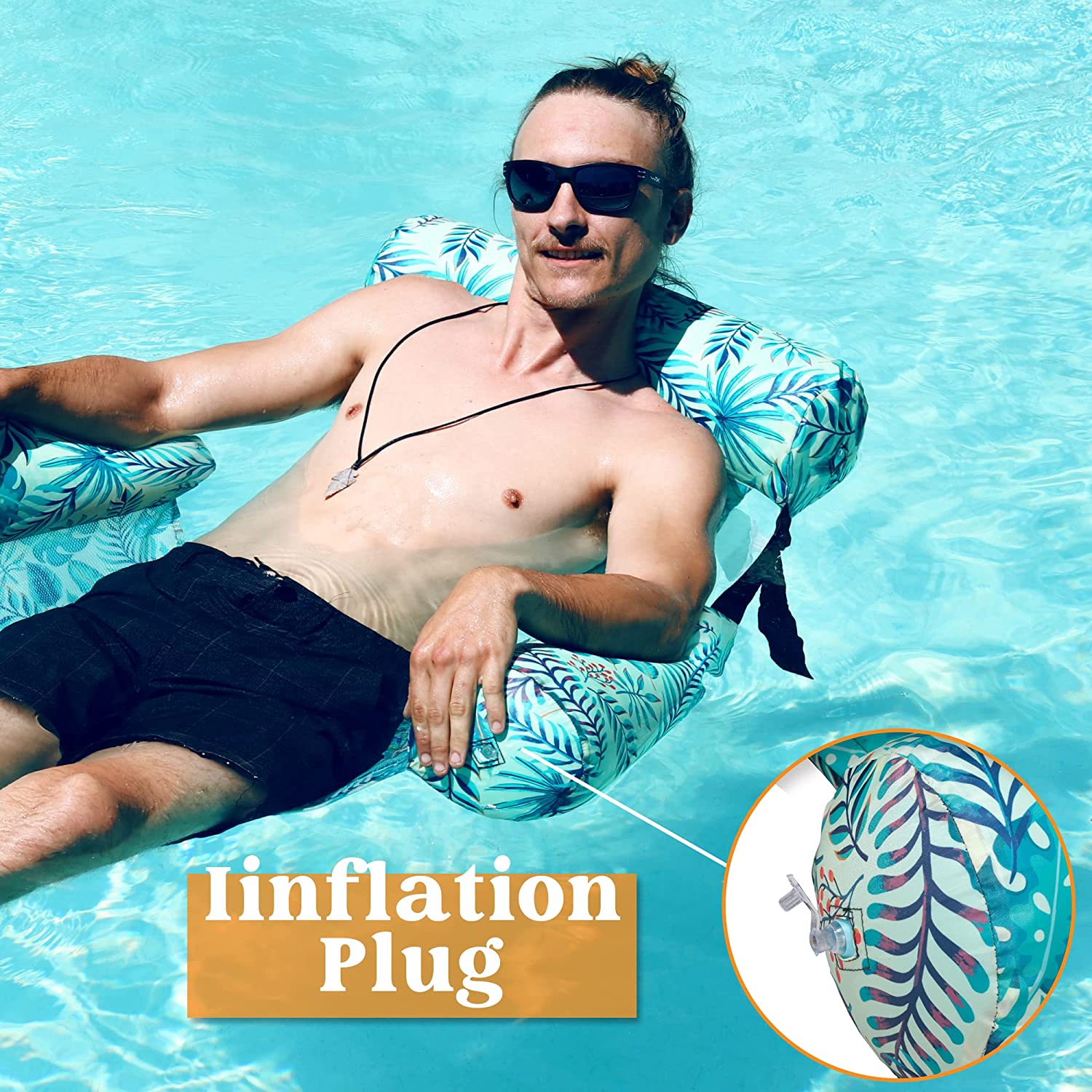 SLOOSH - Water Hammock Pool Float with Tropical Leaves Pattern