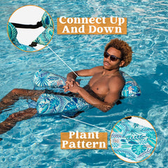 SLOOSH - Water Hammock Pool Float with Tropical Leaves Pattern