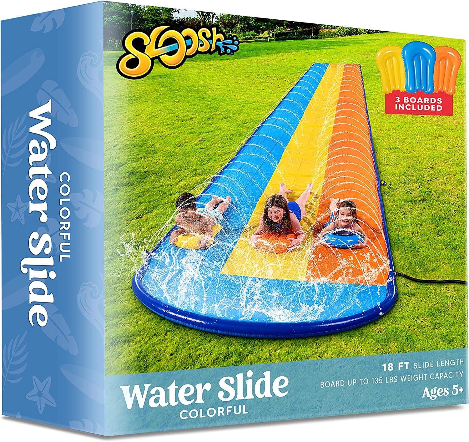 18ft/22.5ft Triple Lanes Water Slide and 3 Bodyboards