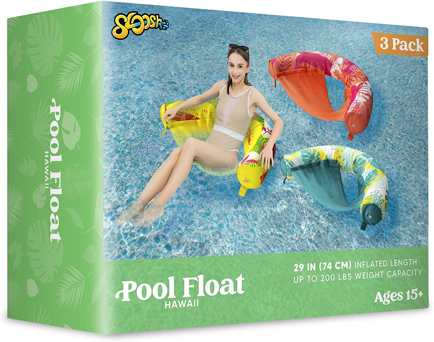 SLOOSH - Inflatable Floral Pool Noodle Chair with Seat, 3 Pack