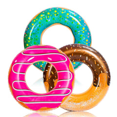 SLOOSH-3 Pcs Donuts with Glitters Pool Floats / Dinosaur & Sea Turtle & Dolphin Pool Rings