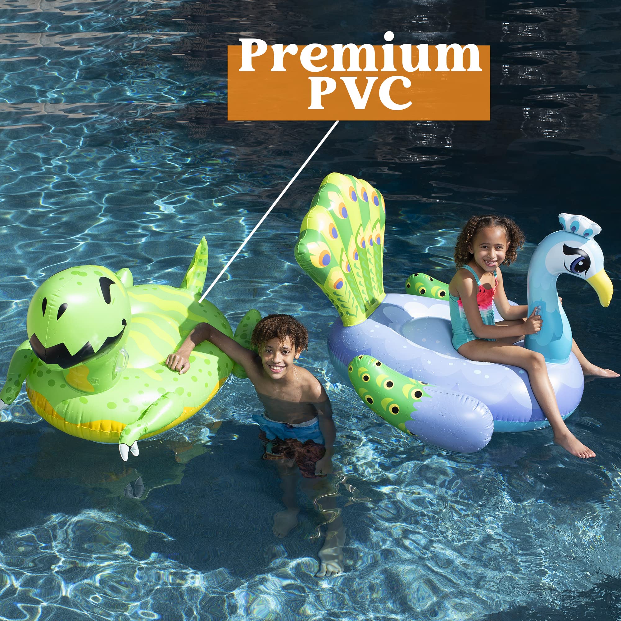 SLOOSH - Inflatable Dinosaur & Peacock Pool Floats Set